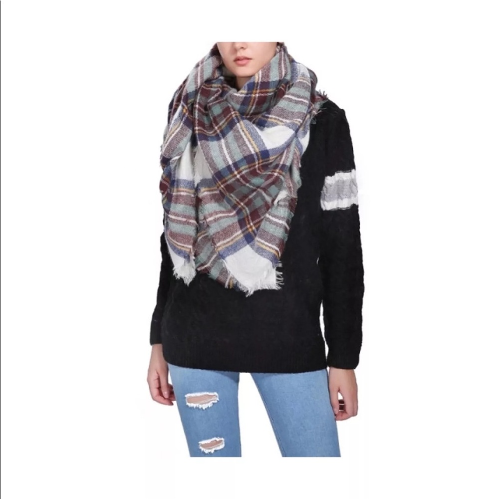 New Mint Brown Tartan Plaid Oversized BlanketScarf - Picture 3 of 3